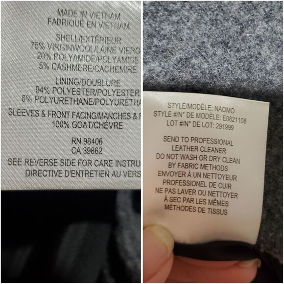 Theory Naomo Leather-Sleeve Felt Coat Size Small Gray Black Mixed Media S - Picture 15 of 16